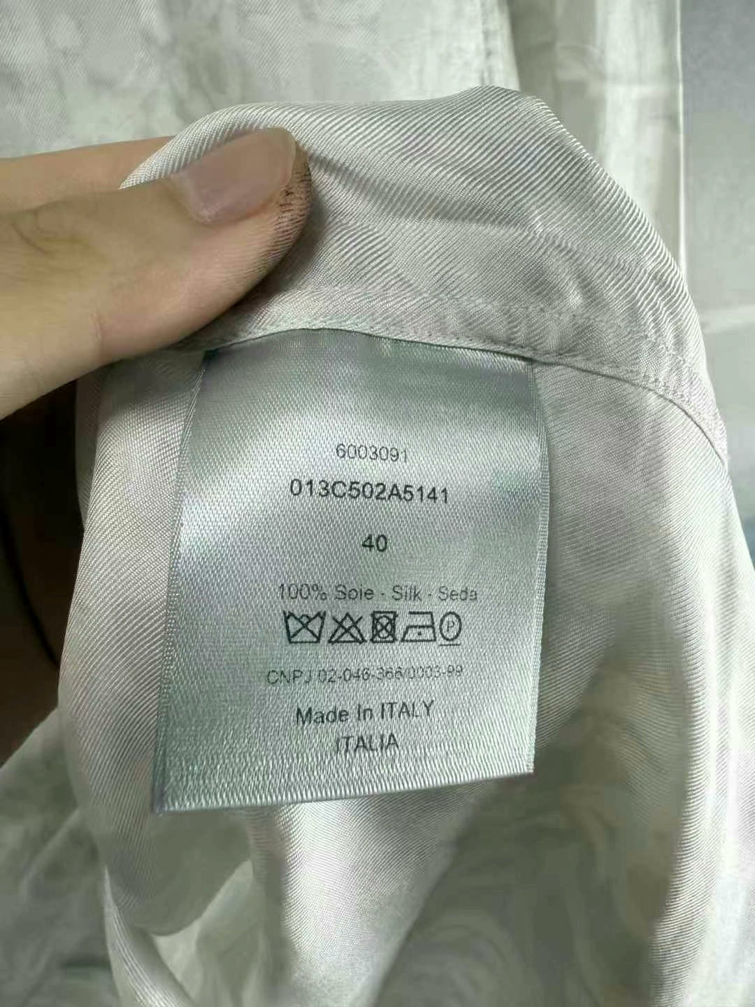 dior white silk long sleeve shirt