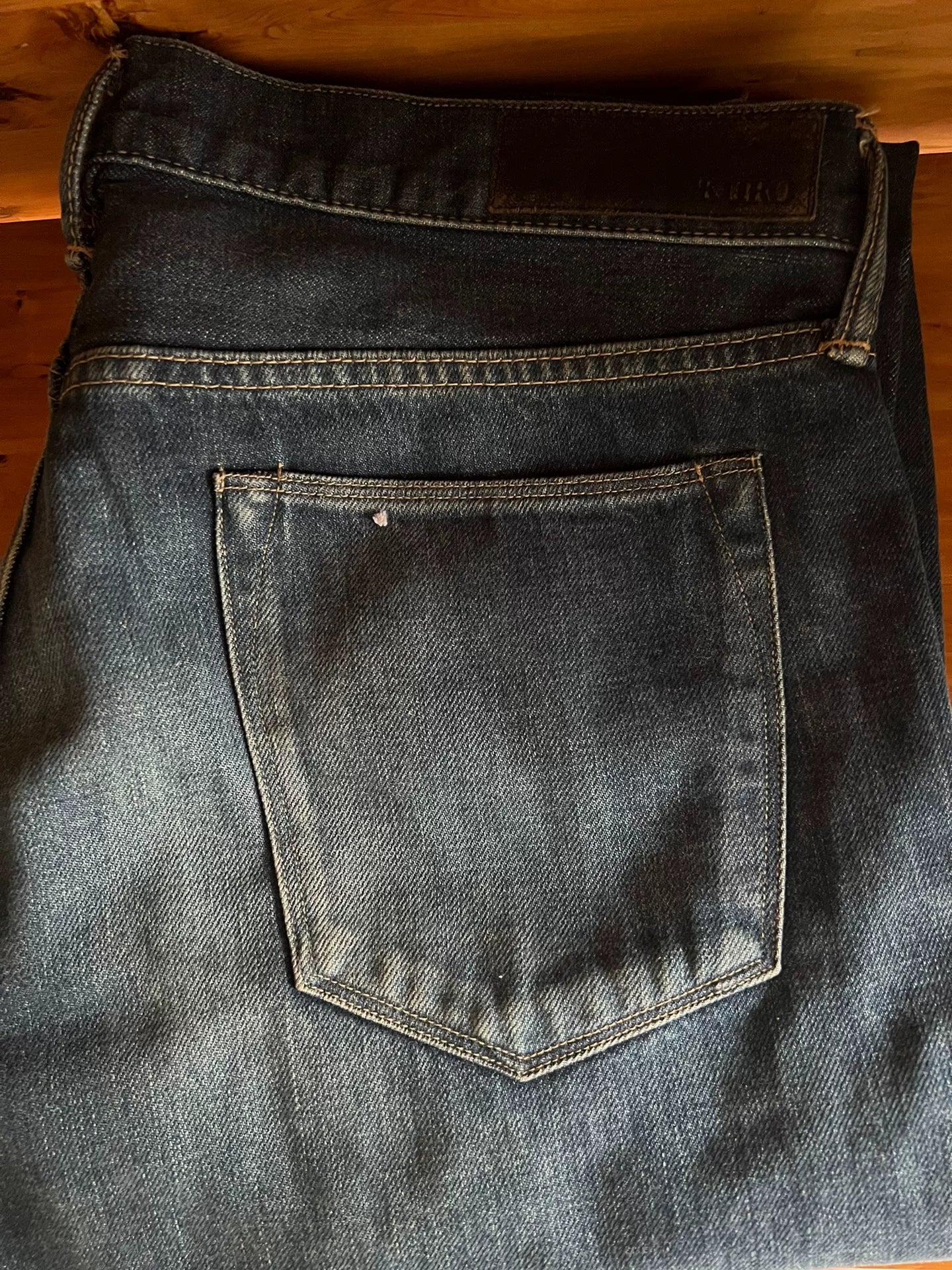 washed red ear denim talon zipper pants