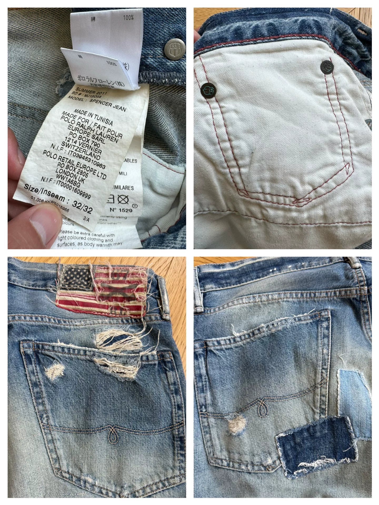 Vintage Wash Patchwork Denim Jeans