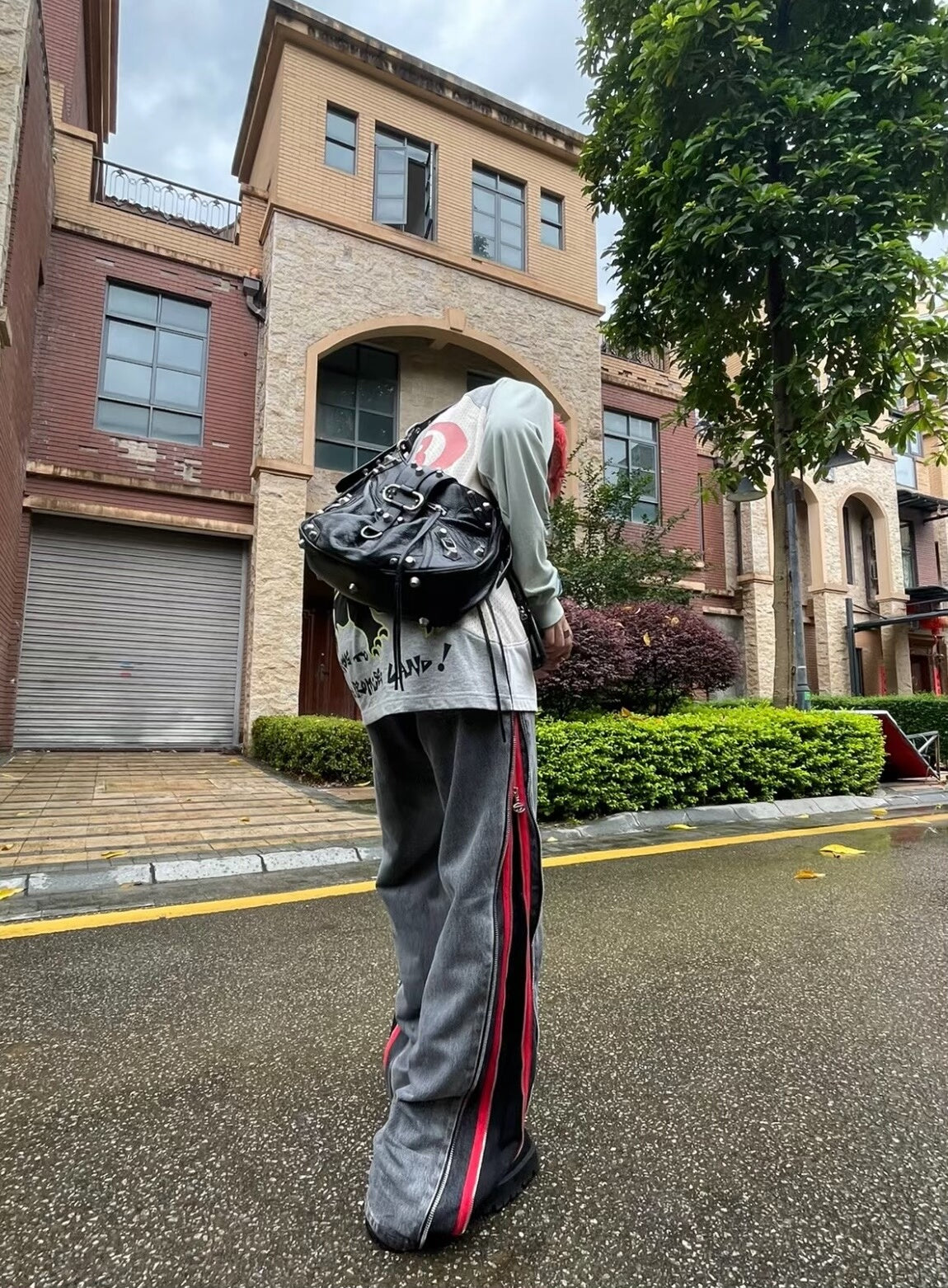 diesel gray red zipper flared jeans