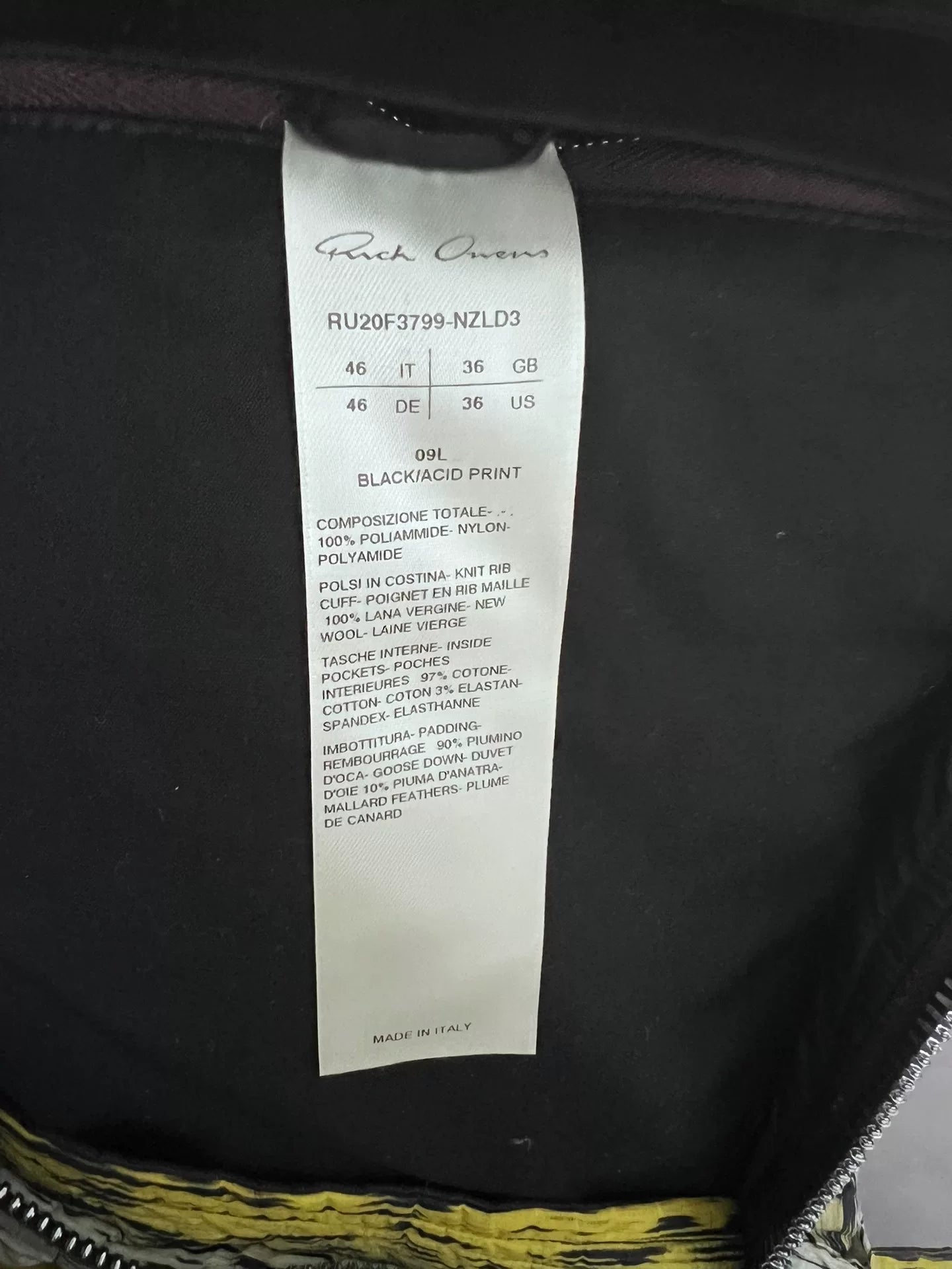 rick owens color-blocked puffer jacket