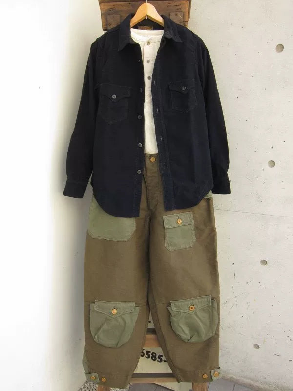 olive green patchwork flight pants