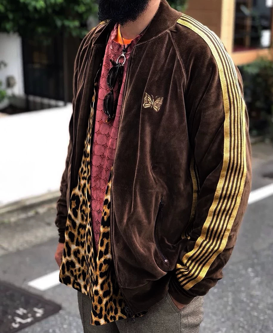needles velvet track jacket in deep brown