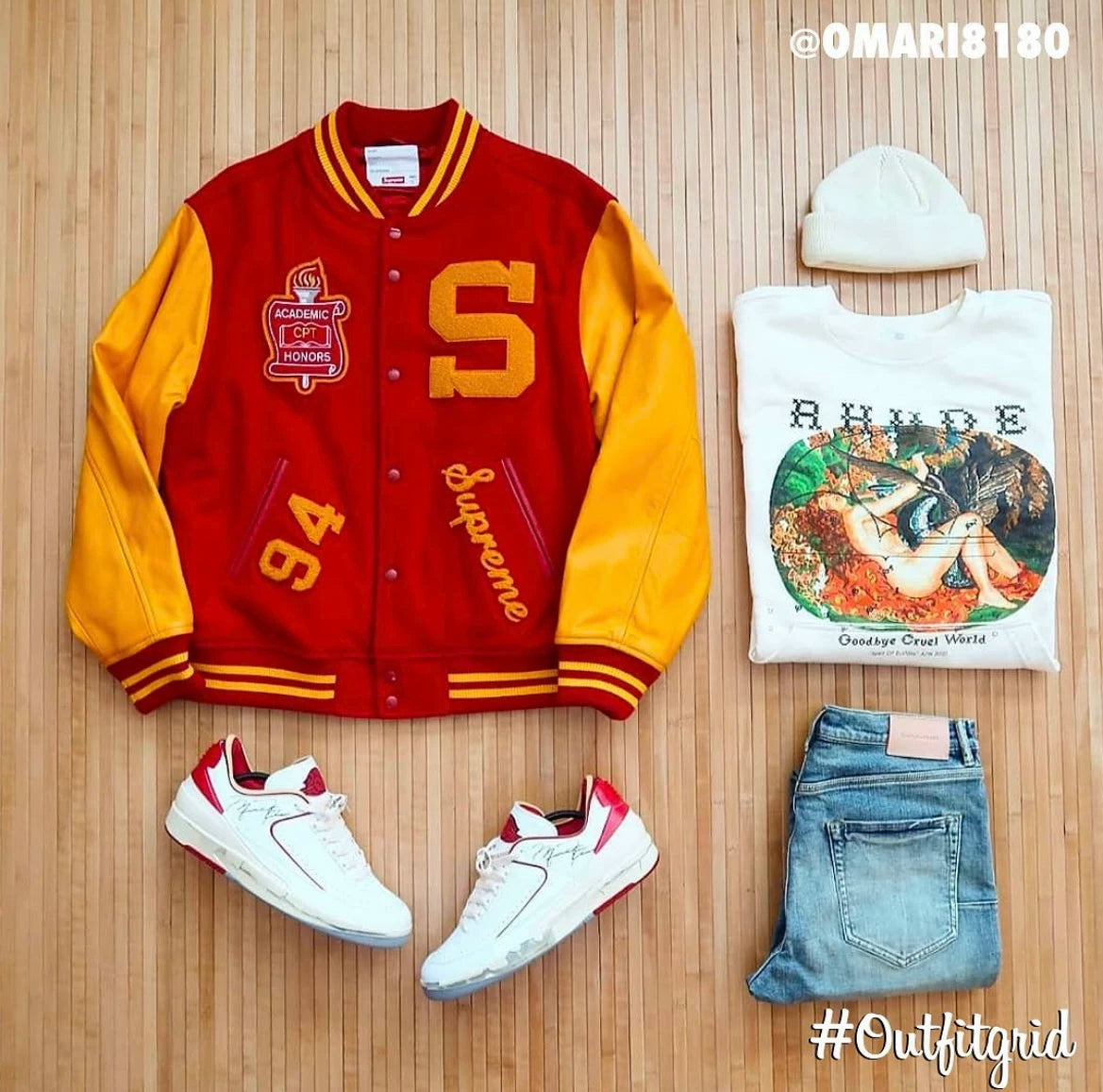 supreme red and yellow baseball jacket