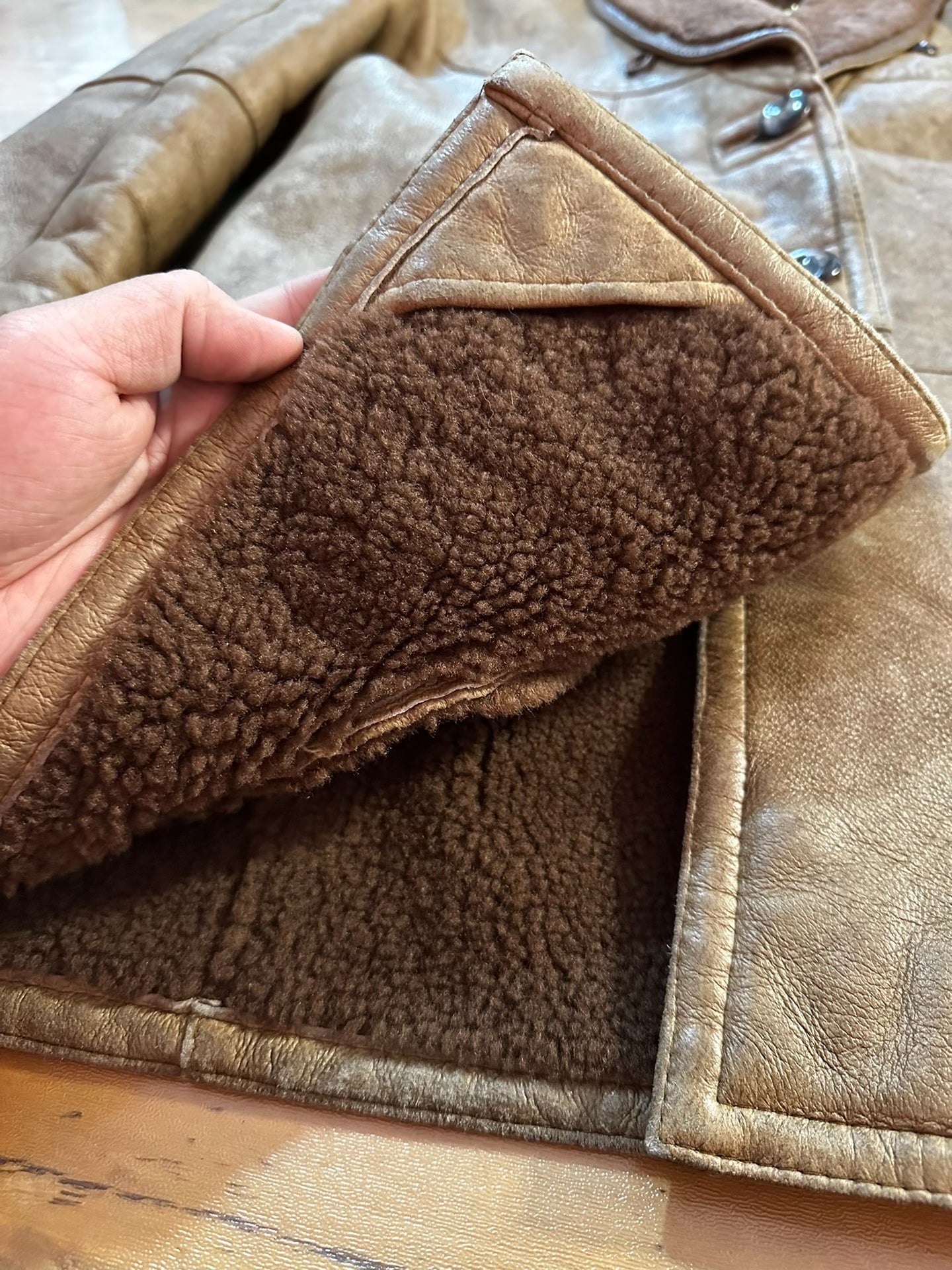 RRL Distressed Shearling Leather Jacket