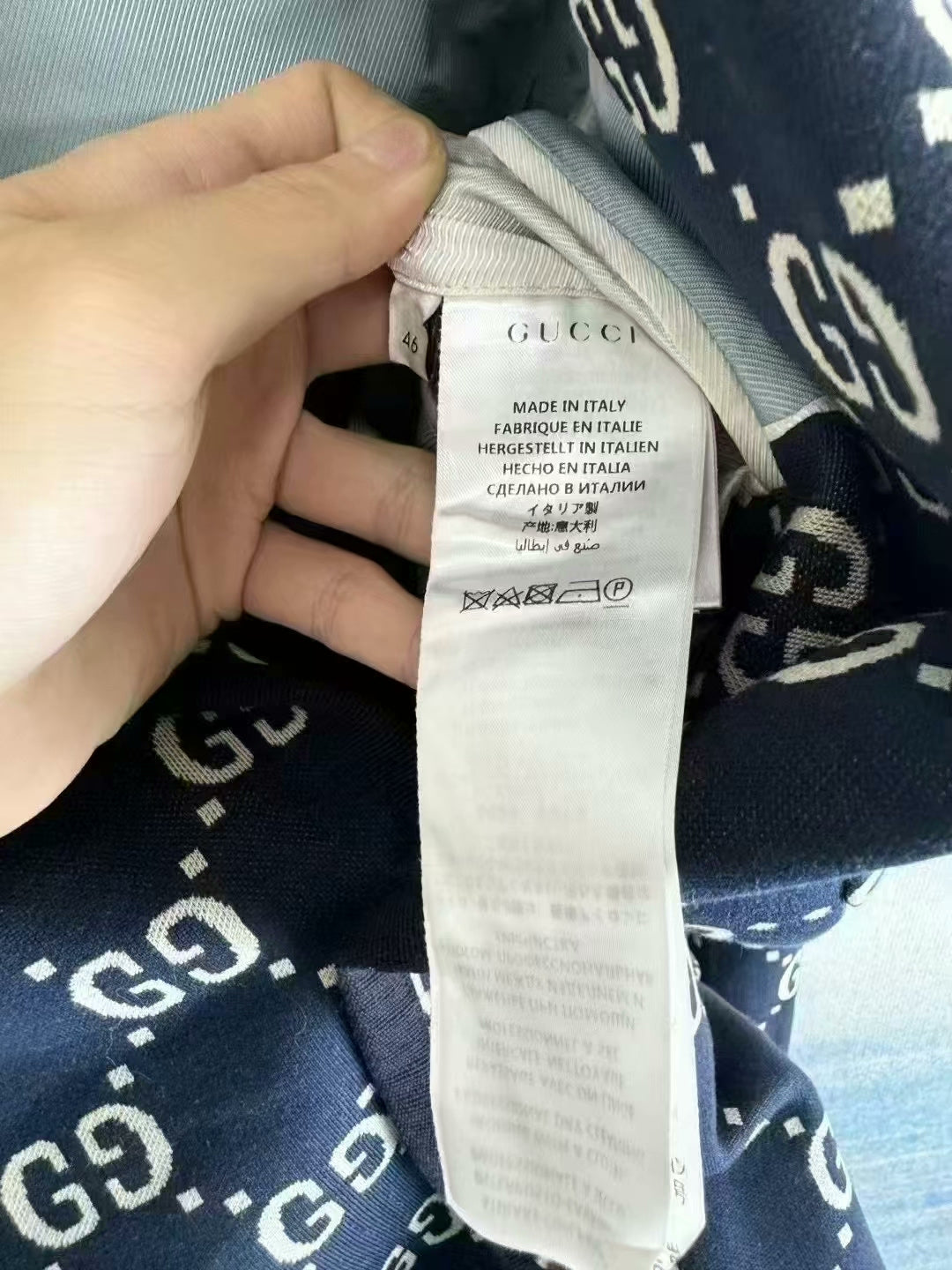 gucci deep blue printed single-breasted suit