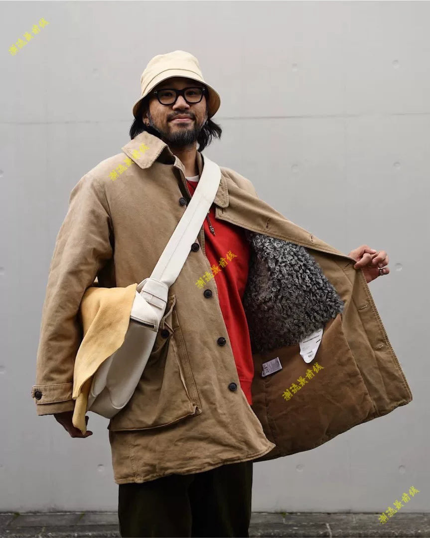 visvim winfield shearling coat in black