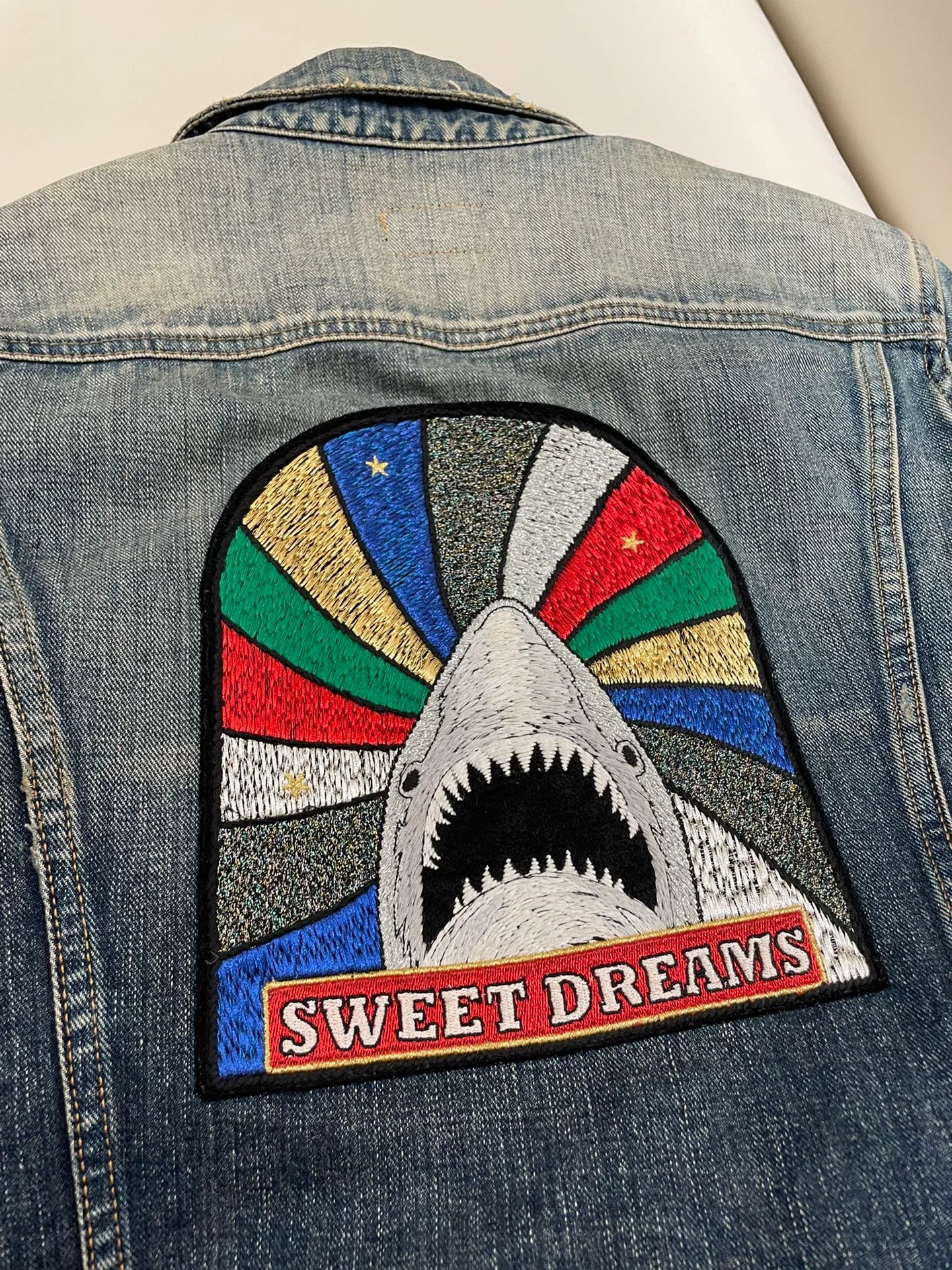 Saint Laurent Denim Jacket with Shark Embroidery