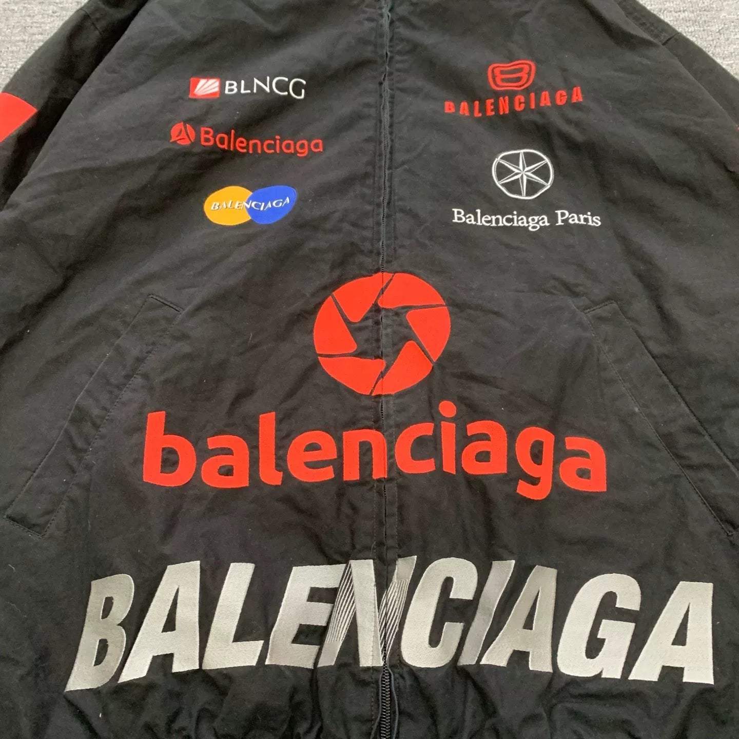 balenciaga black logo racing jacket size xs
