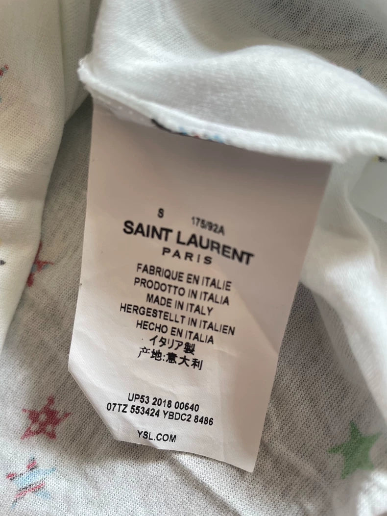 Saint Laurent White Star Print Short Sleeve T-Shirt-yf