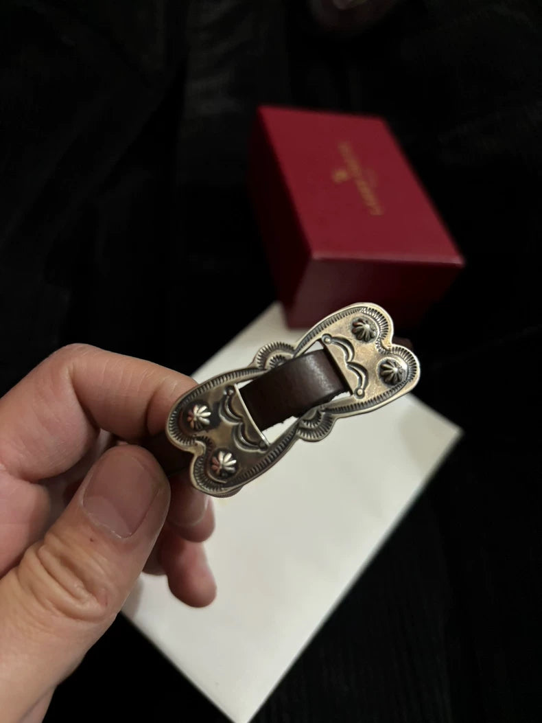 Silver Leather Bracelet by Larry Smith