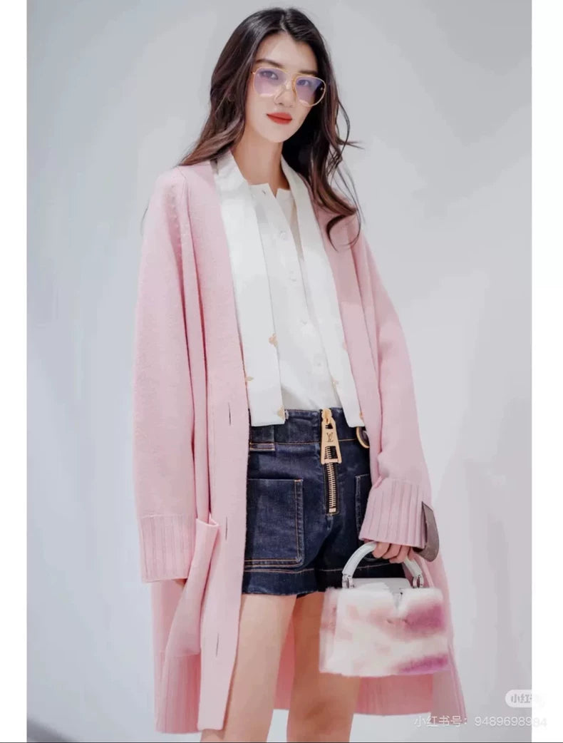 Pink Long Wool Cardigan by Louis Vuitton