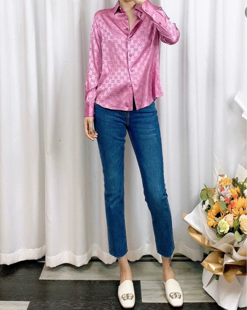 Gucci Pink Silk Long Sleeve Shirt