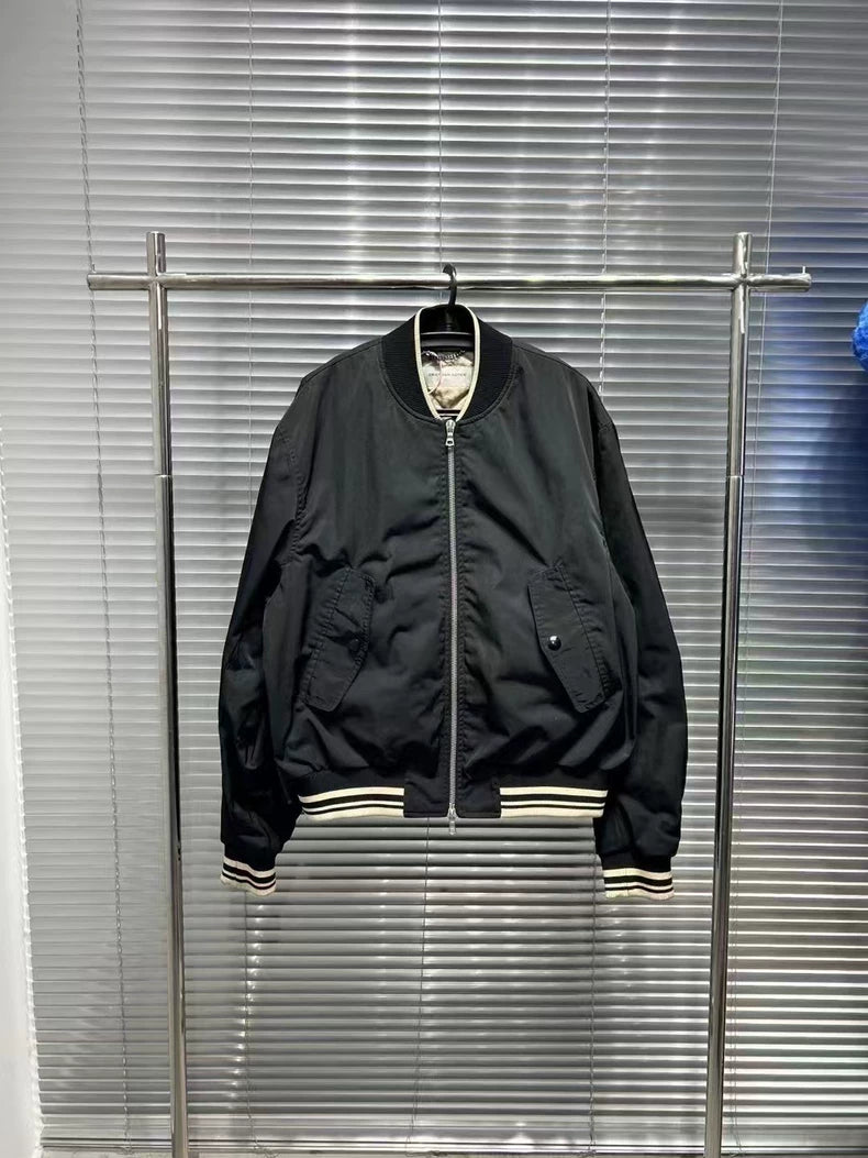 ジャケット・アウター Dries Van Noten Zipped Bomber Jacket Dries Van Noten Bomber Jacket - Black (Shiny Wool / Nylon