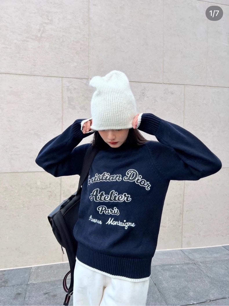 Dior Navy Blue Embroidered Knit Sweater