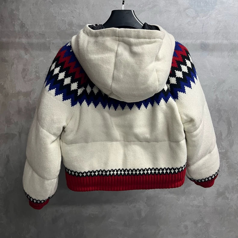 Prada White Logo Knit Zipper Hooded Jacket