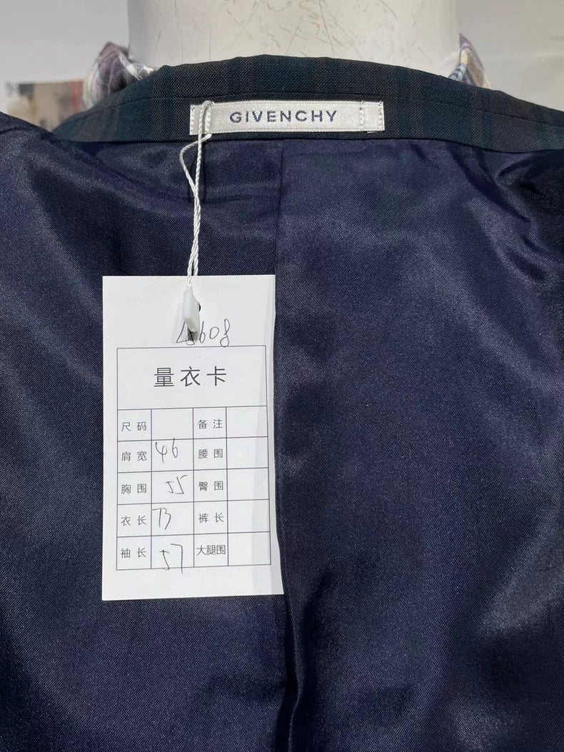 Vintage Givenchy Blue Plaid Suit Jacket