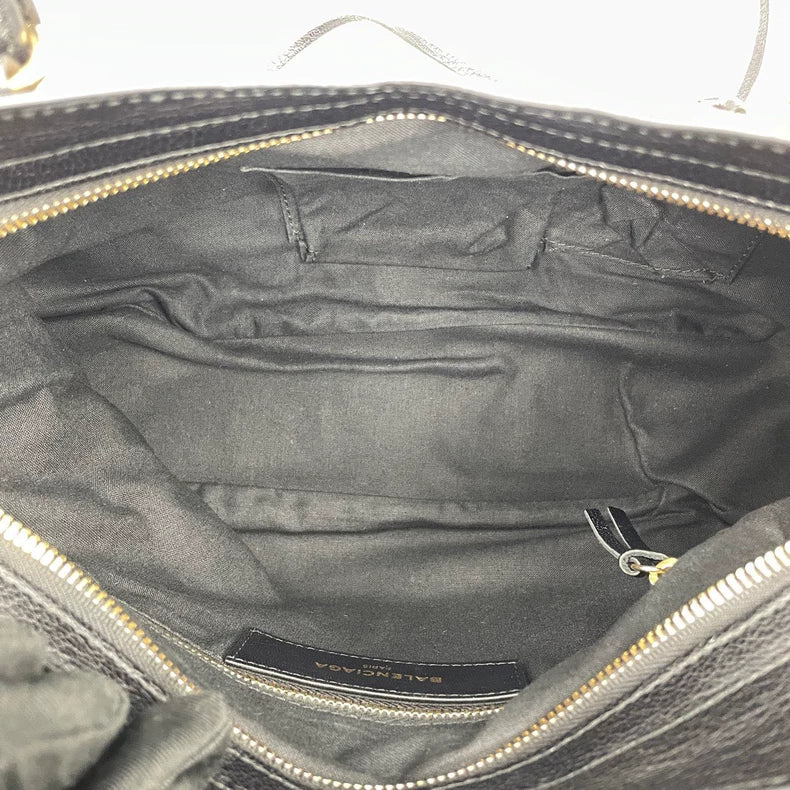 Balenciaga Black Leather Handbag with Gold Accents