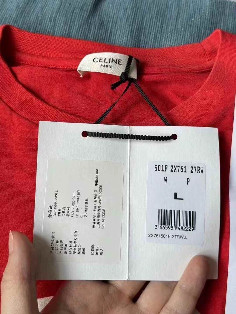 Celine Red Cropped Short Sleeve Shirt