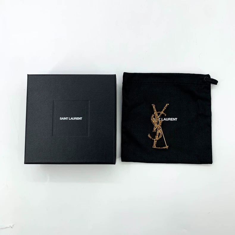Saint Laurent Gold Logo Brooch Pin