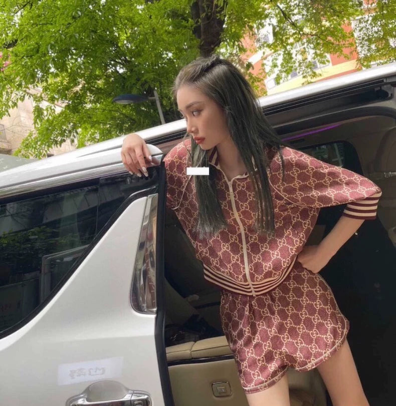 Gucci Red Logo Printed Silk Shorts