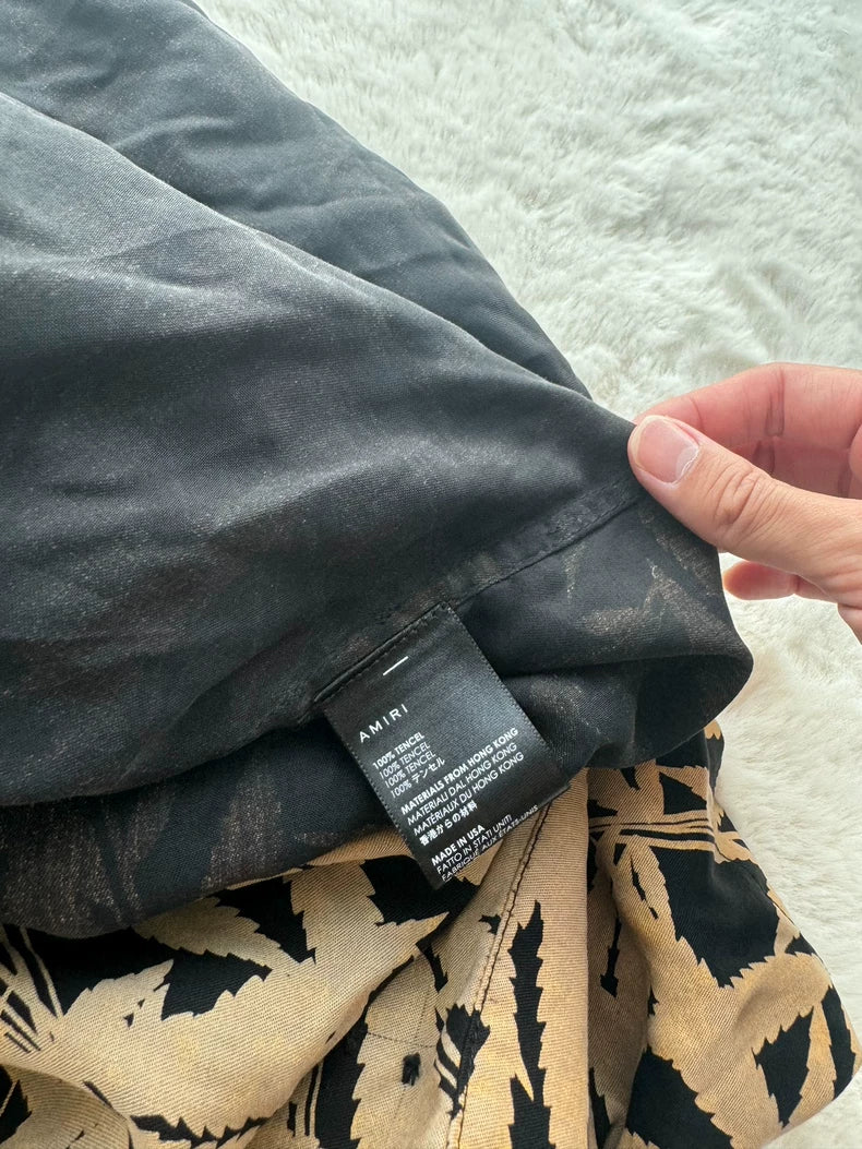 Black Leaf Print Short Sleeve Shirt