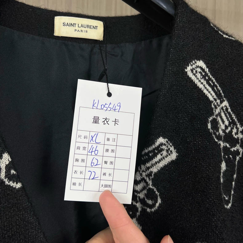 Saint Laurent Wool Cardigan with Gun Print