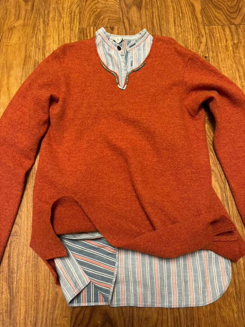 45R Washed Indigo Stripe Henley Shirt-yf