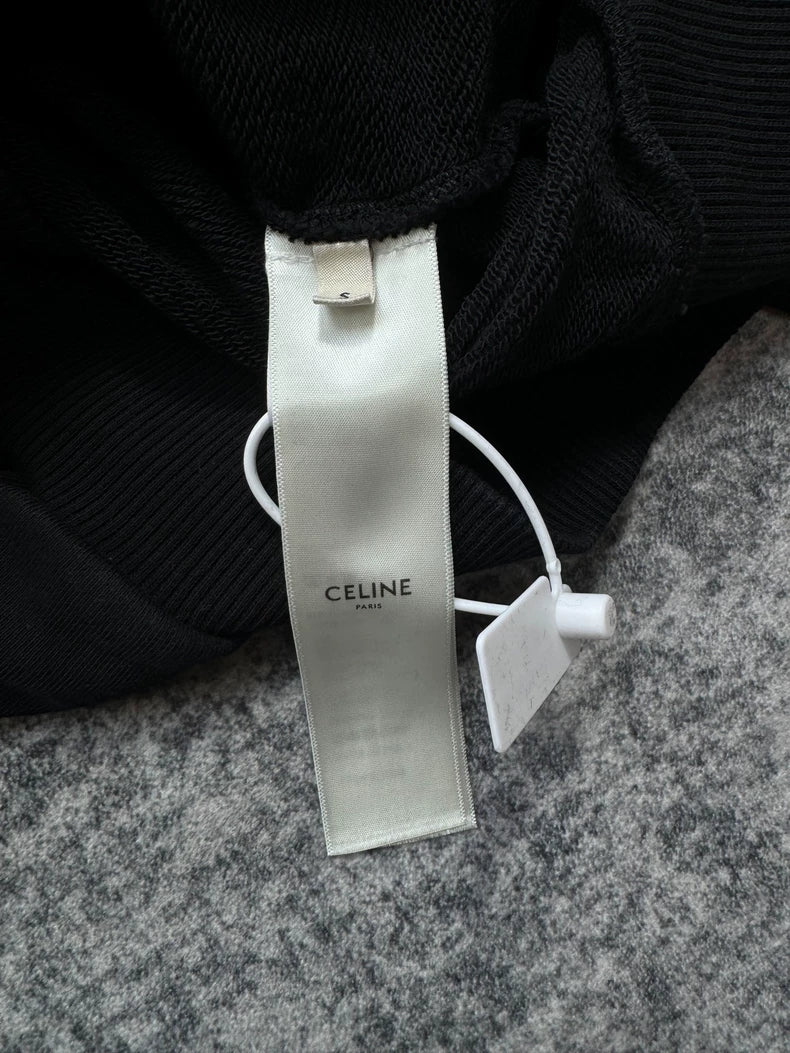Celine Black Drawstring Logo Hoodie