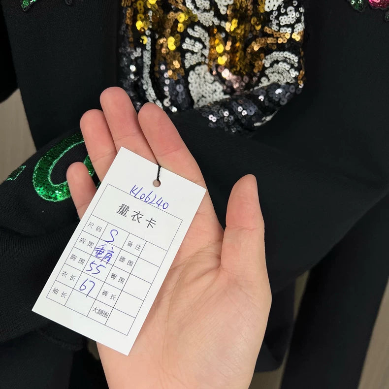 Gucci Sequin Tiger Head Embroidered Hoodie