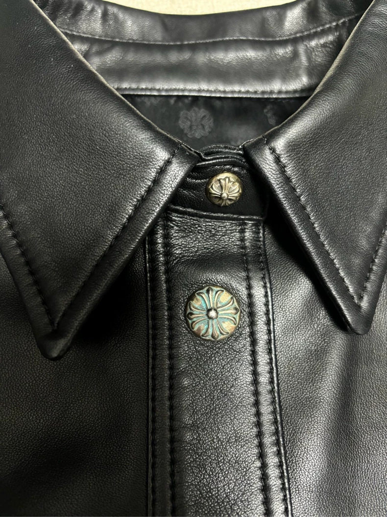 Chrome Hearts Leather Jacket with Silver Buttons