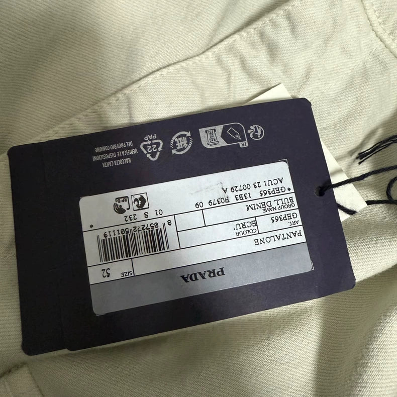 Prada Men's White Cargo Pants with Triangle Logo