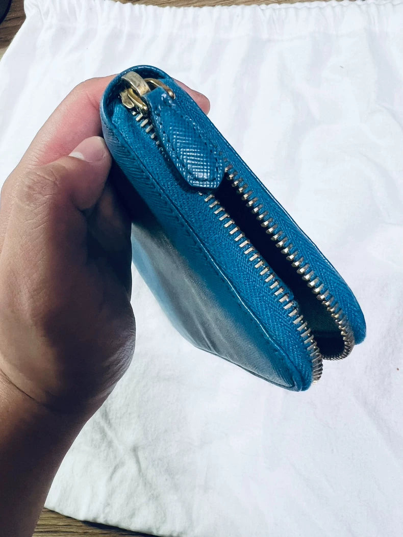 Prada Galleria Leather Zip Wallet in Blue