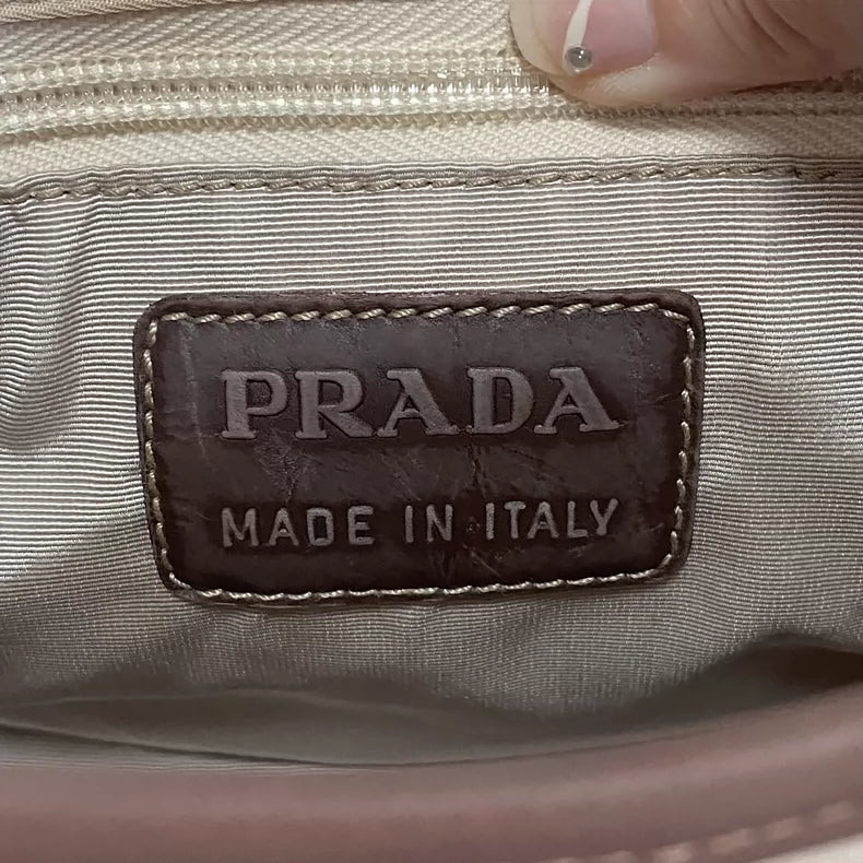 Prada Mini Canvas Bag with Brown Leather-zp