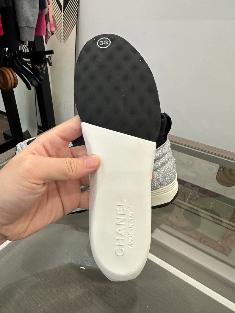 Black Silver Glitter Sport Sneakers for Women