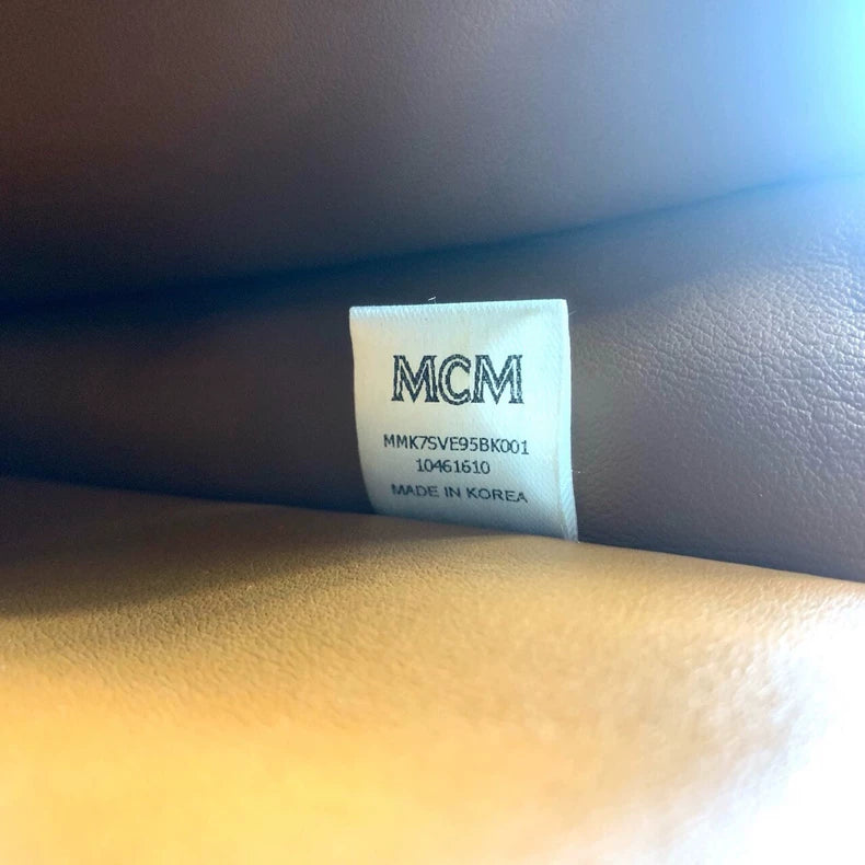 MCM Logo Print Leather Backpack Black