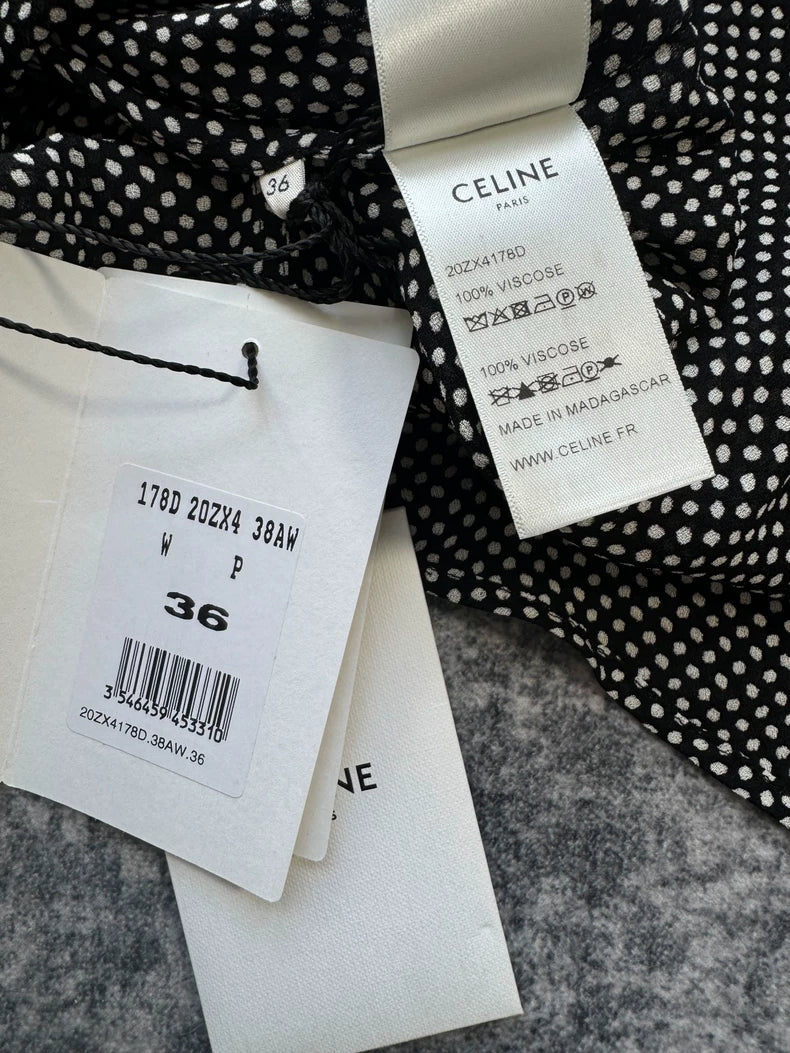 Celine Black and White Polka Dot Shirt