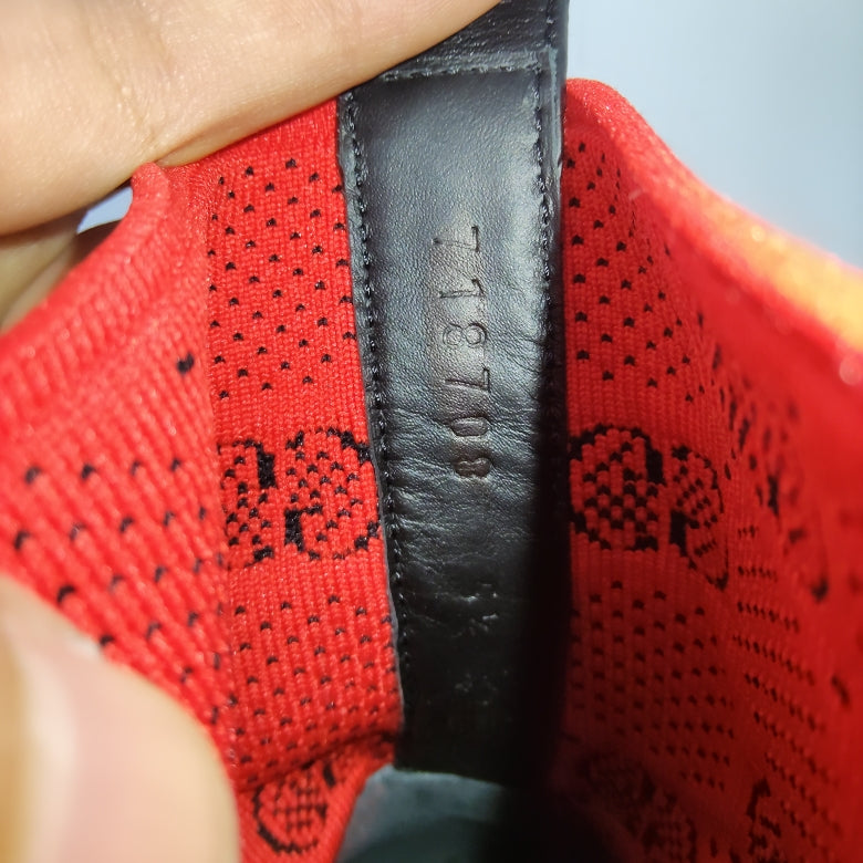 Gucci Leather GG Knit Ankle Boots in Red and Black 0079