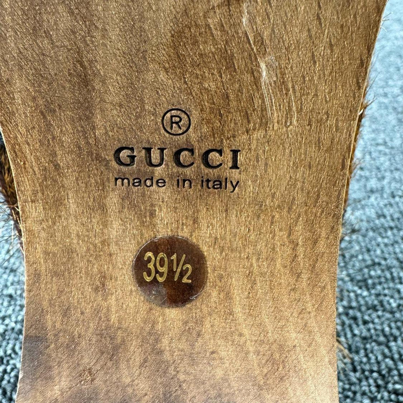 Gucci Brown Fur-Clad High Heel Clogs 0079