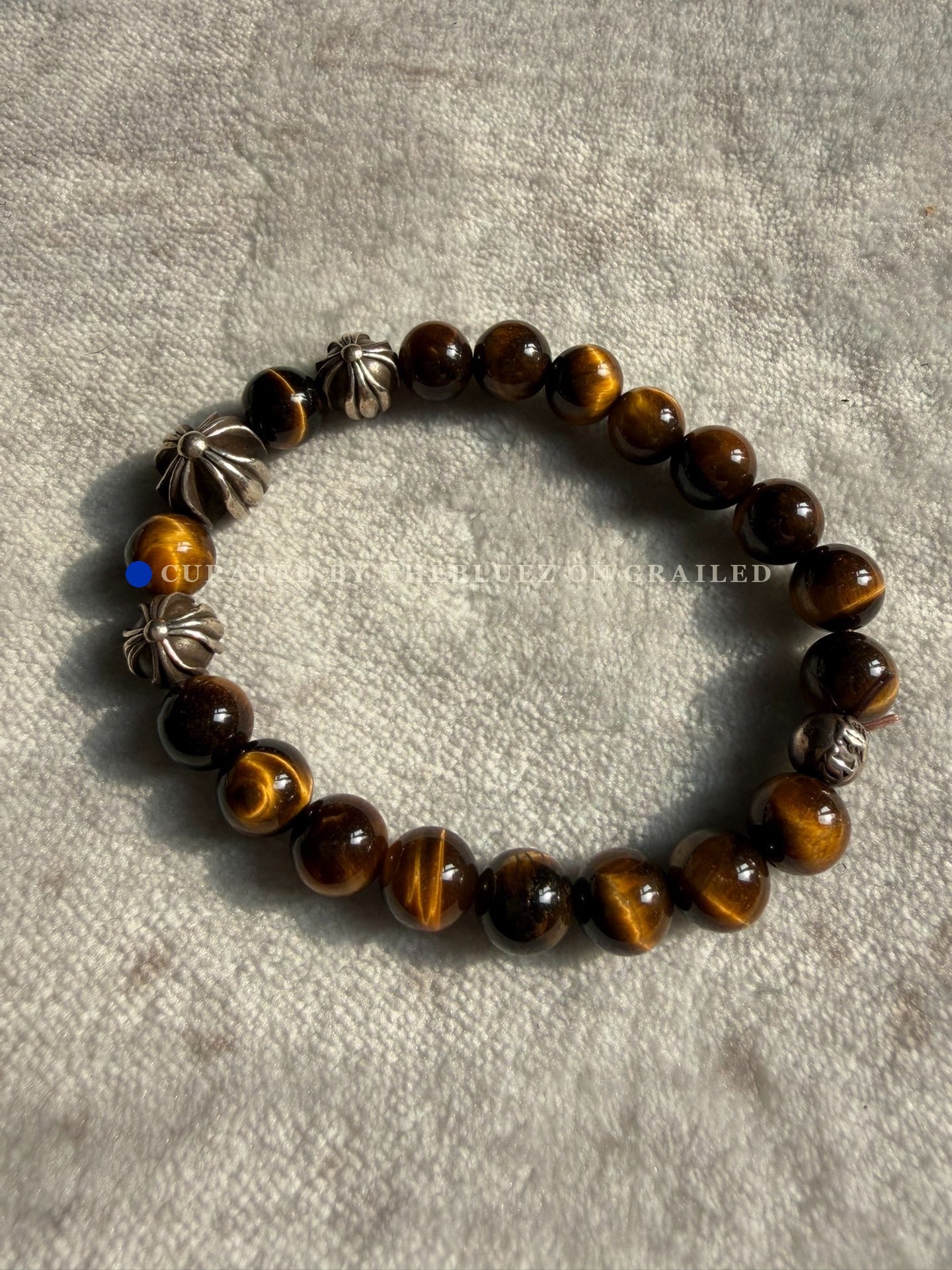 Chrome Hearts 8mm Tiger Eye Silver Bead Bracelet