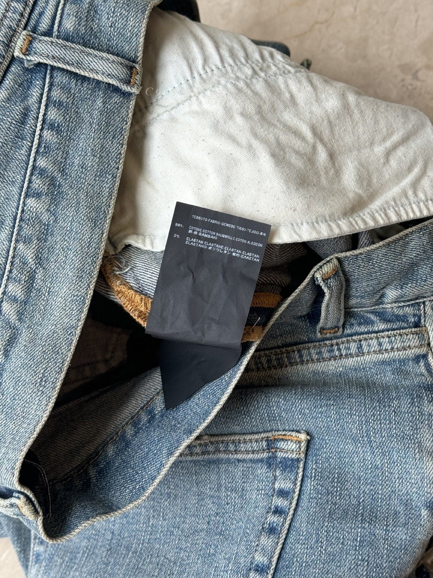 YSL Men's Washed Blue Ripped Jeans