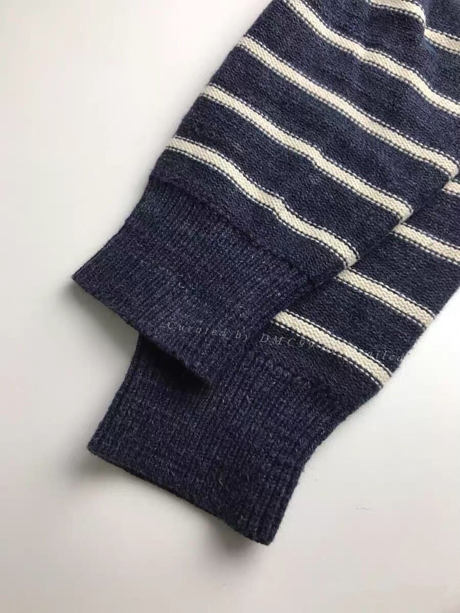 RRL Navy White Stripe Knit Sweater