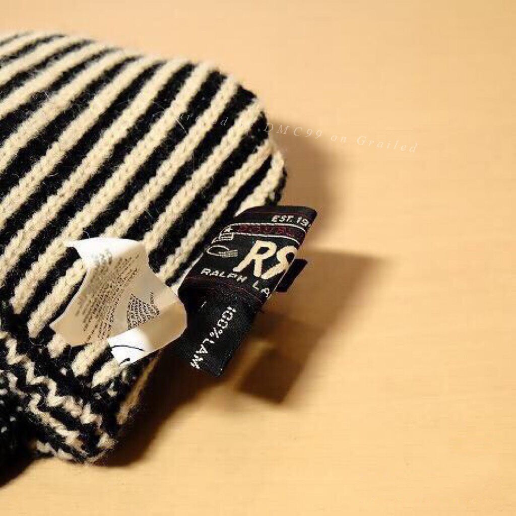 RRL Black White Striped Knit Gloves