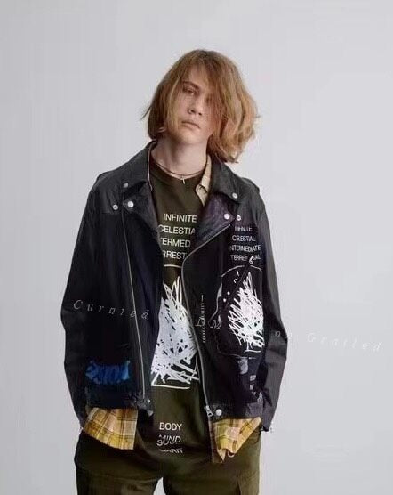 undercovrr Printed Motorcycle Leather Jacket