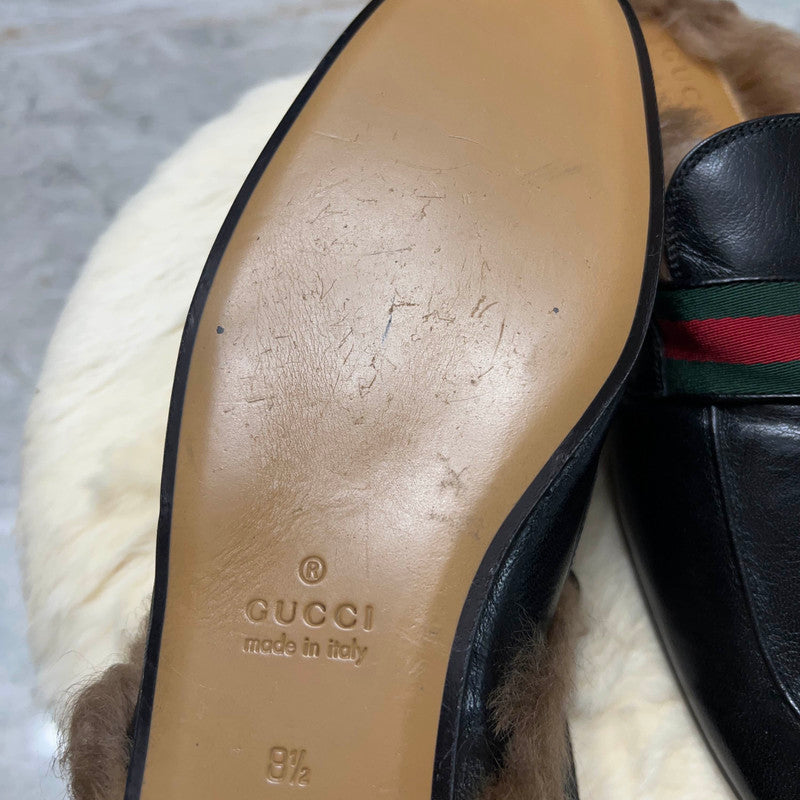 Gucci Princetown Black Fur Mules for Men 0079