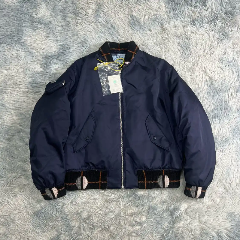 Prada Blue Men's Jacket with Knit Details