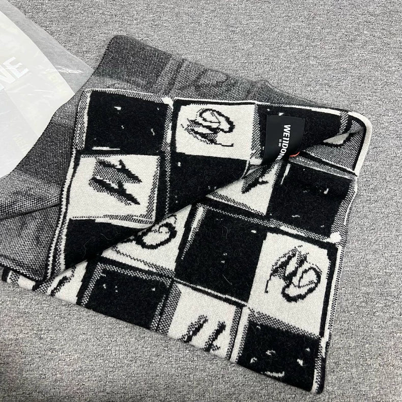 Black and White Checkered Wool Scarf