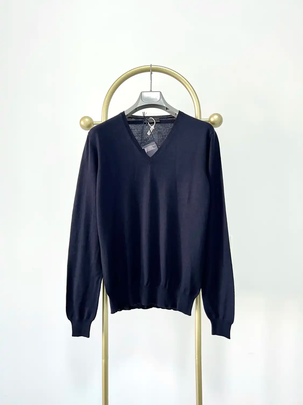 Prada Men's V-Neck Knitted Sweater in Deep Blue