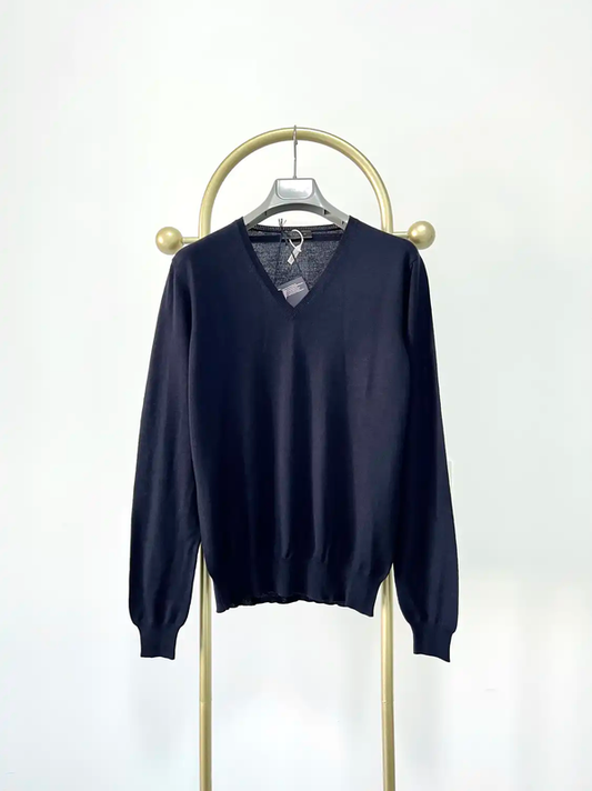 Prada Men's V-Neck Knitted Sweater in Deep Blue