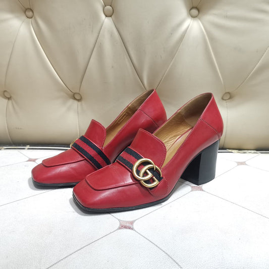 Gucci Red Suede Double G Chunky Heels 0079